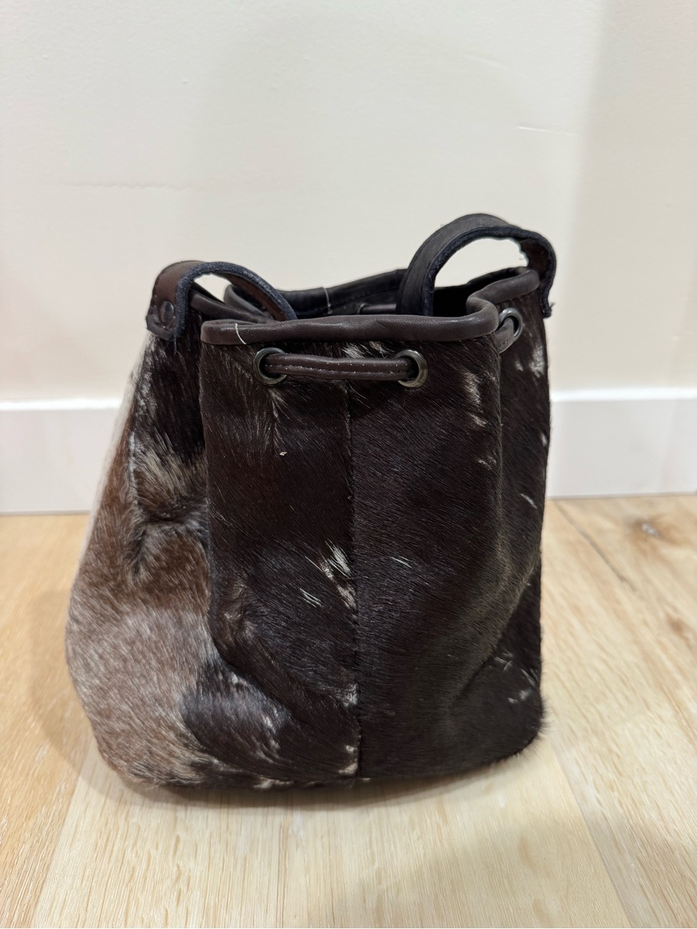 Brown Calf hair leather Bucket Bag